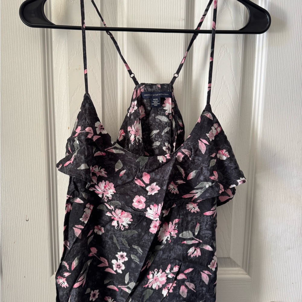 American Eagle Outfitters Black and Pink Floral Blouse